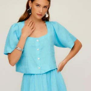 Pia Poof Sleeve Linen Top