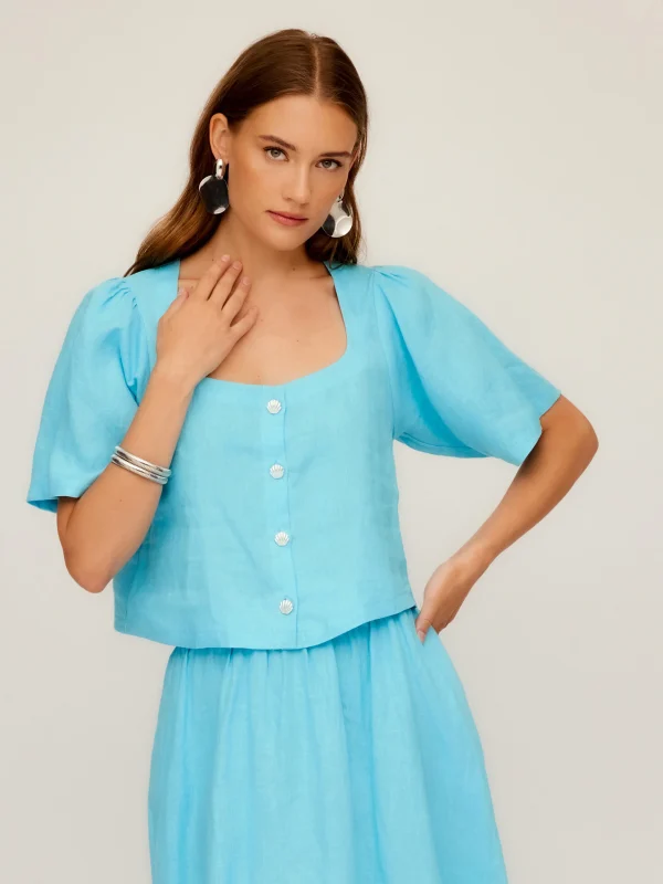 Pia Poof Sleeve Linen Top